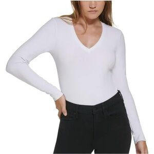 Calvin Klein, size M, long sleeve, v-neck bodysuit with snaps